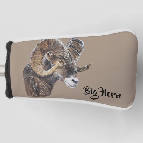 Large Brown Realistic Big Horn Sheep Original Art Golf Head Cover
