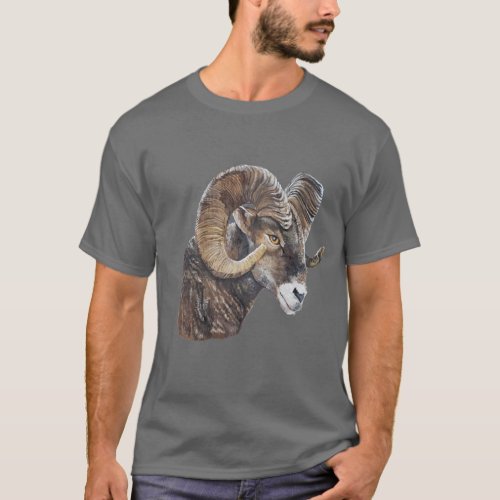 Large Brown Realistic Big Horn Sheep Original Art T_Shirt