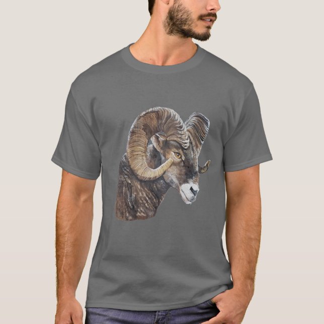 Large Brown Realistic Big Horn Sheep Original Art T-Shirt (Front)