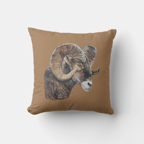 Large Brown Realistic Big Horn Sheep Original Art Throw Pillow