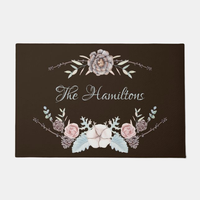 Large Brown Winter Foliage Personalized Doormat (Front)