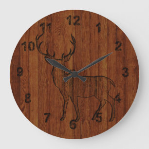 Large Buck carved wood Effect Rustic and Beautiful Large Clock