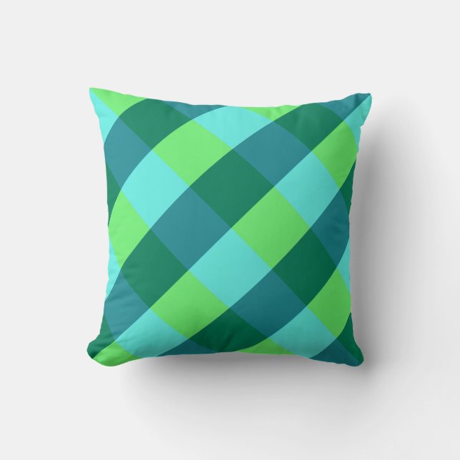 Large Buffalo Check, aqua, teal, and lime green Throw Pillow (Front)