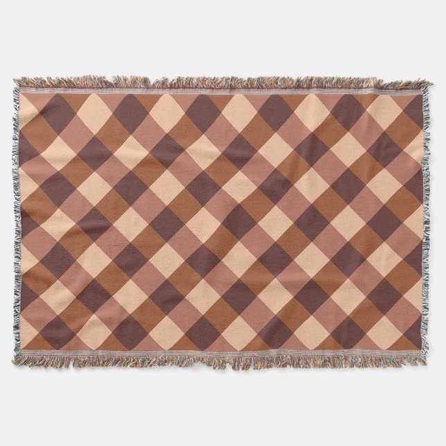 Large Buffalo Check, cocoa brown and buff pink Throw Blanket (Front)