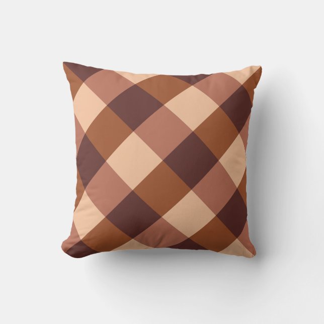 Large Buffalo Check, cocoa brown and buff pink Throw Pillow (Front)