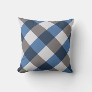 Large Buffalo Check, grey / gray and blue Throw Pillow