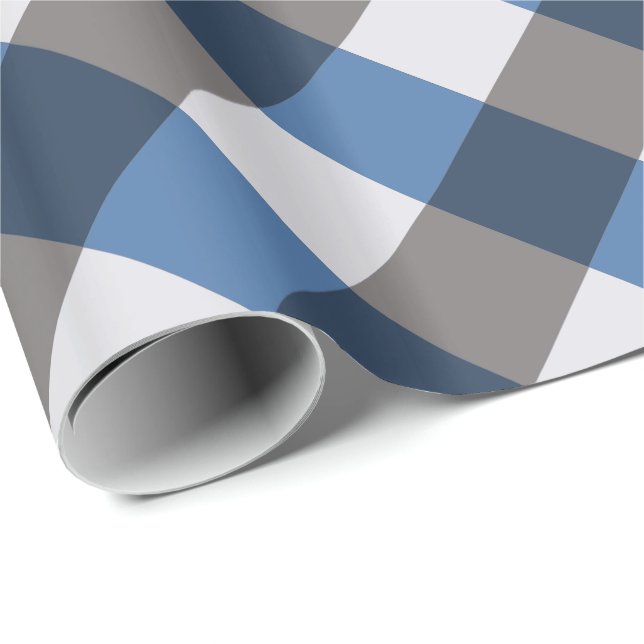 Large Buffalo Check, grey / gray and blue Wrapping Paper (Roll Corner)