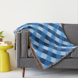 Large Buffalo Check, shades of denim blue Throw Blanket