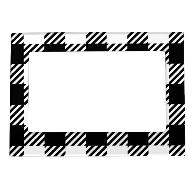 Large Buffalo Plaid Black White Photo Gift Magnetic Frame (Front)