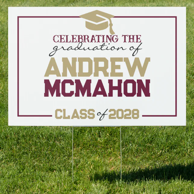 Large Burgundy & Gold Graduation Party Yard Sign | Zazzle