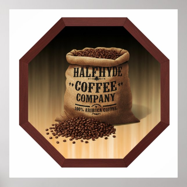Large Burlap Bag With Label For Halfhyde Coffee Co Poster (Front)