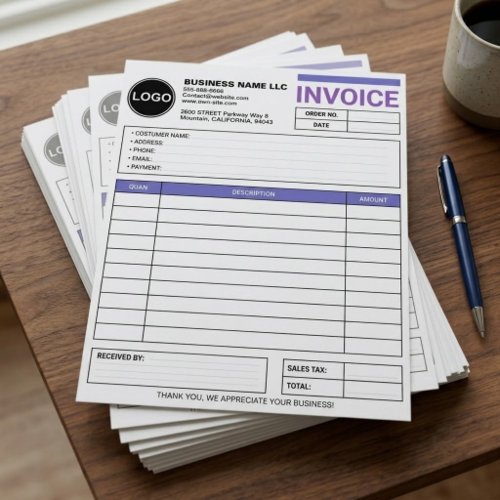 Large Business Sales Invoice Forms | Custom Logo Letterhead