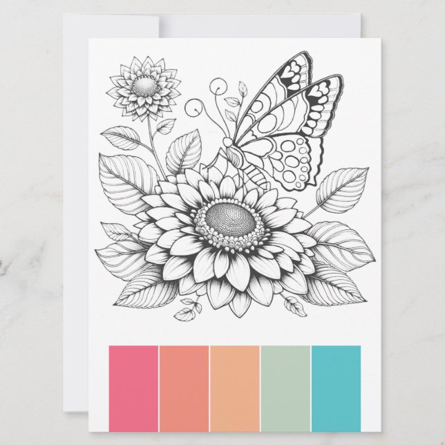 Large Butterfly Coloring Cards Art Therapy Pages (Front)