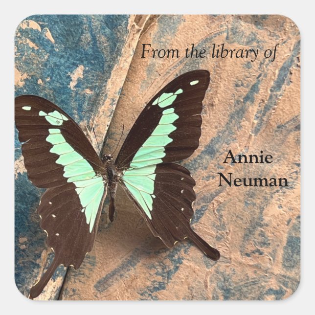 Large butterfly on old book textures square sticker (Front)