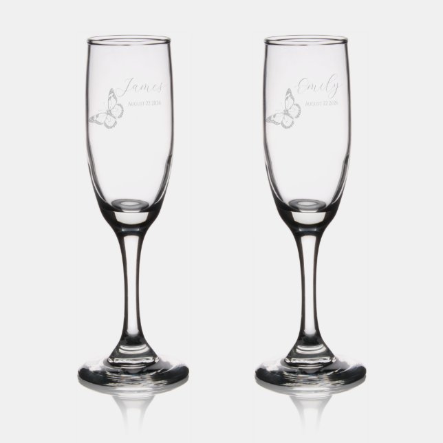 Large Butterfly Wedding Toast Champagne Flute (Glassware)