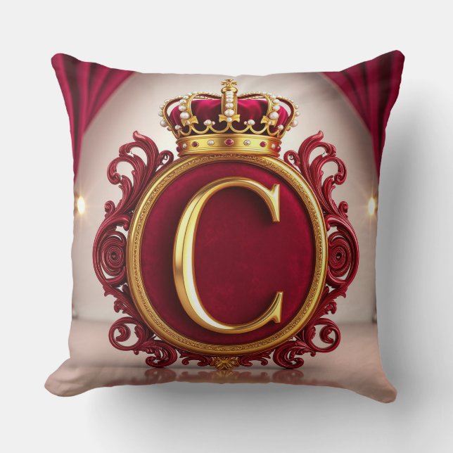 Large C Monogram on Red Velvet Throw Pillow (Front)
