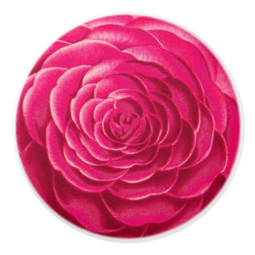 Large Camellia Blossom Fuchsia Pink Ceramic Knob