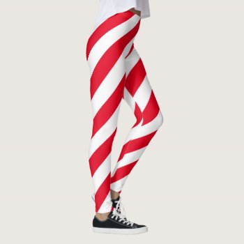 Large Candy Cane Stripe Pattern Leggings by trendyteeshirts at Zazzle