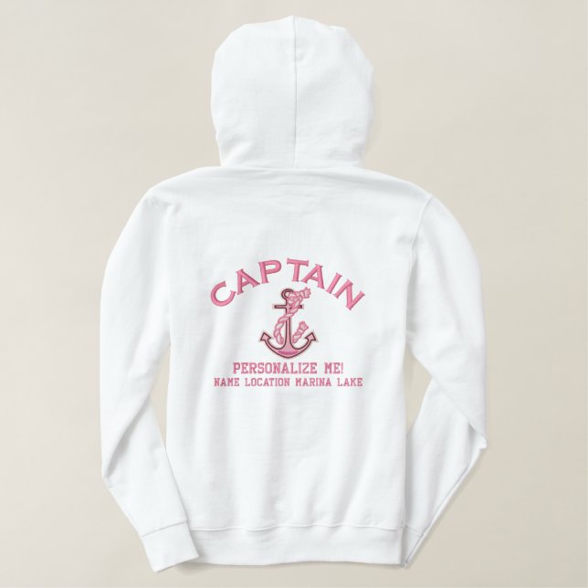 LARGE Captain Personalize it Anchor Emboidered Embroidered Hoodie (Design Back)