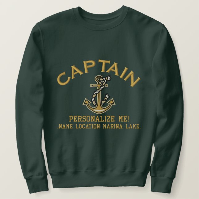 LARGE Captain Personalize it Anchor Emboidered Embroidered Sweatshirt (Design Front)