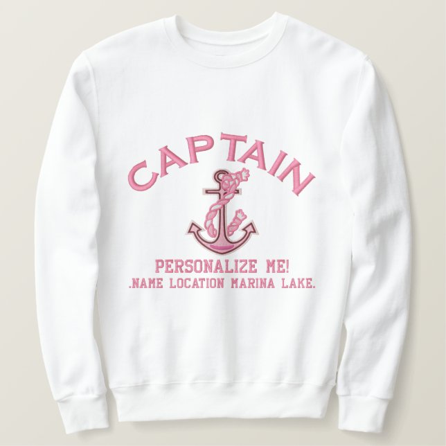 LARGE Captain Personalize it Anchor Emboidered Embroidered Sweatshirt (Design Front)