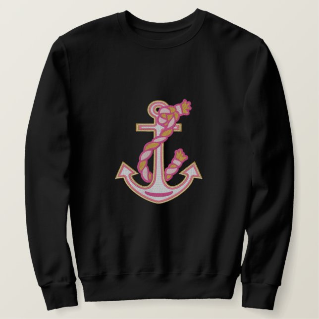 LARGE Captain Smile Anchor Rope Embroidered Design Embroidered Sweatshirt (Design Front)