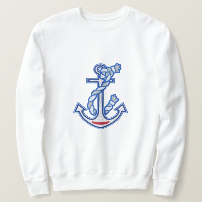 LARGE Captain Smile Anchor Rope Embroidered Design Sweatshirt (Design Front)