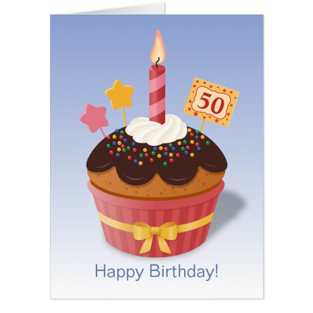 Large Card Birthday Candle Cupcake Custom Age (Front)