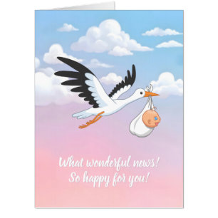 Large Card Stork Carrying a Baby