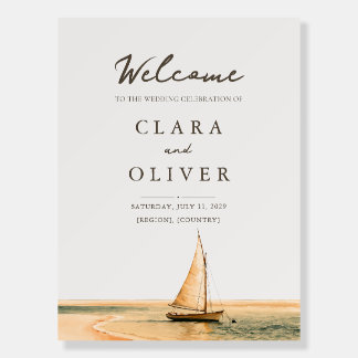 Large Caribbean Sailboat Sand Wedding Welcome Sign