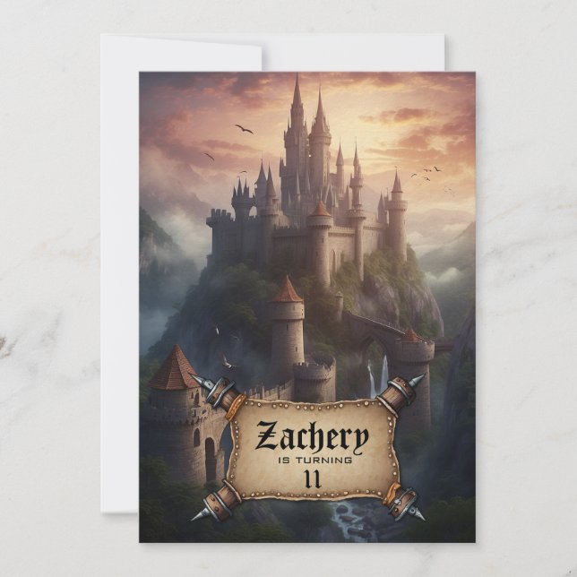 *~* Large Castle Medieval Fantasy AP88 Birthday Invitation (Front)