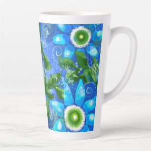 Large Ceramic Latte Mug Floral Blue Green Teal