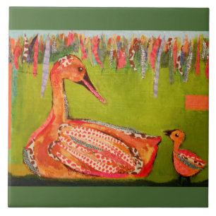 Large Ceramic Photo Tile (6 Inch) with Cute Ducks