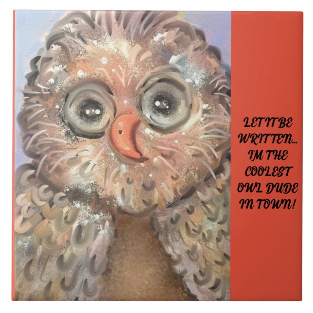 Large Ceramic Tile Funny, Whimsical, Adorable Owl! (Front)