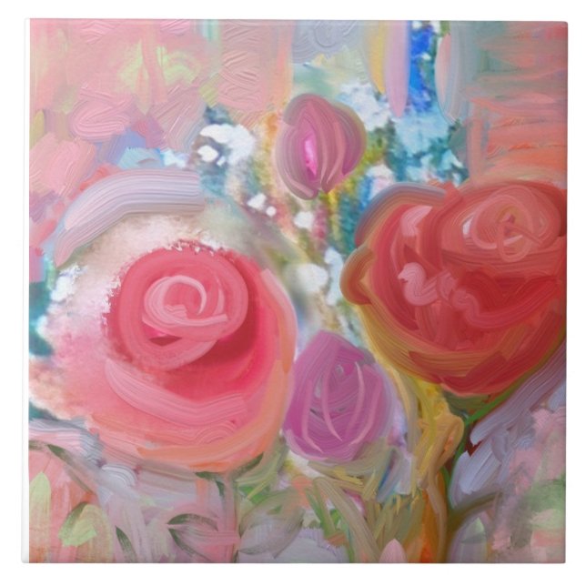 Large Ceramic Tile, Gorgeous Original Floral Tile (Front)