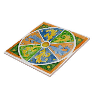 Large ceramic tile Sicilian-style "Erice" Green
