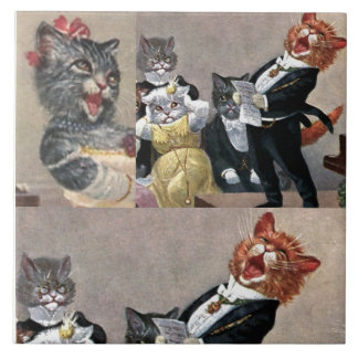 Large Ceramic Tile, Vintage Funny Kitty Postcard! Tile