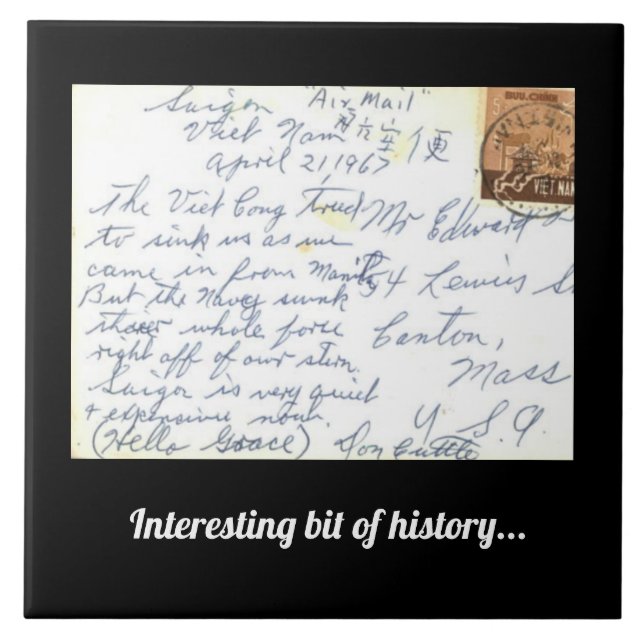 Large Ceramic Tile Vintage Postcard Vietnam Hist! (Front)