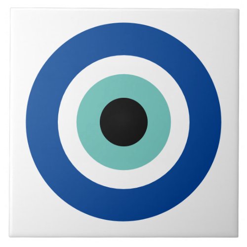 Large ceramic tile with Evil Eye Blue Mati symbol