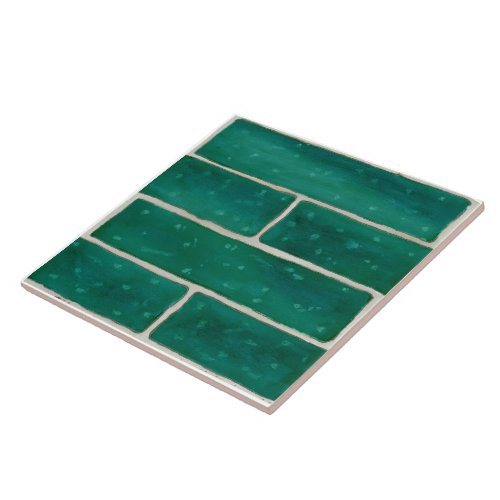 Large ceramic tile with faux brick design in green