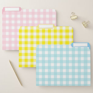 Large Check Pink Yellow and Blue File Folder