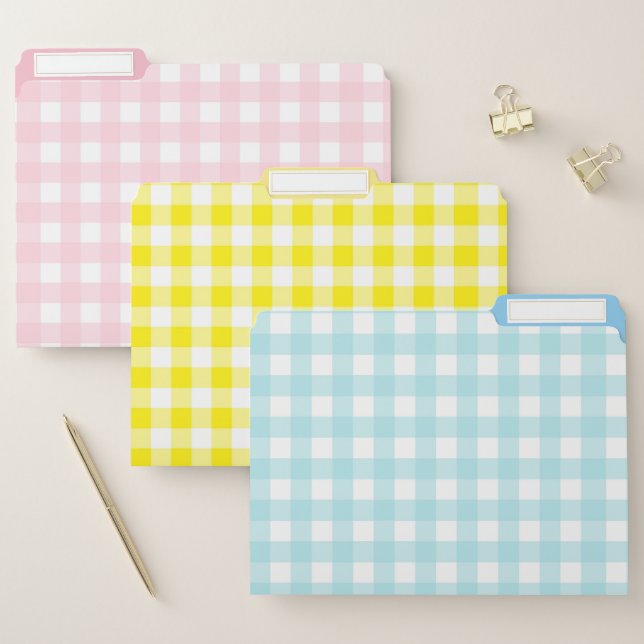 Large Check Pink Yellow and Blue File Folder (Set)