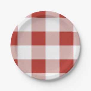 Large Check Red Gingham Paper Plate Plaid Party
