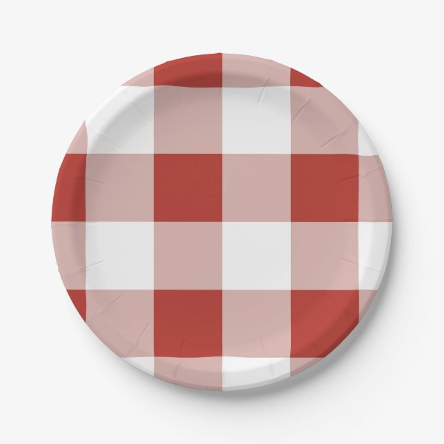 Large Check Red Gingham Paper Plate | Plaid Party (Front)