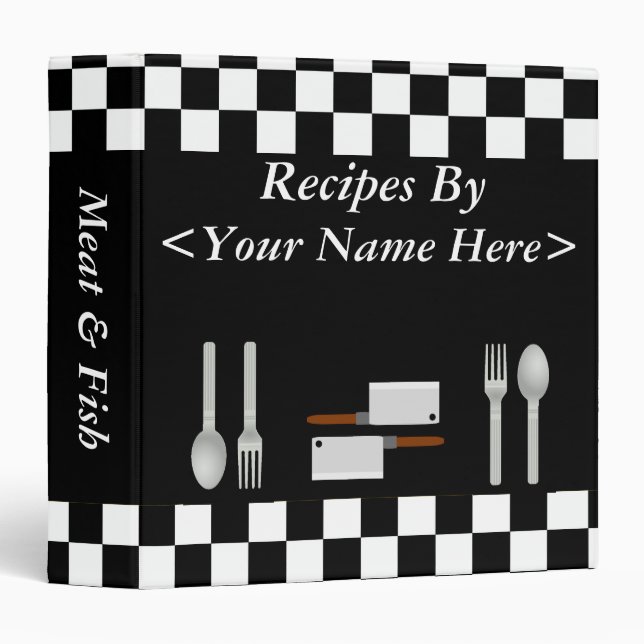 Large Checkerboard Personalized Recipe Binder (Front/Spine)