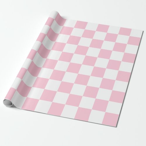 Large Checks Candy Pink White Checkered   Wrapping Paper