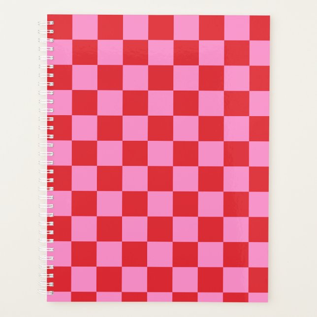 Large Cherry Red and Pink Checkerboard Planner (Front)