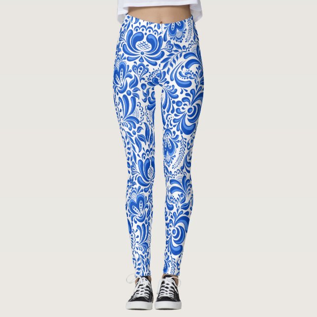 Large China blue and white pattern Leggings (Front)
