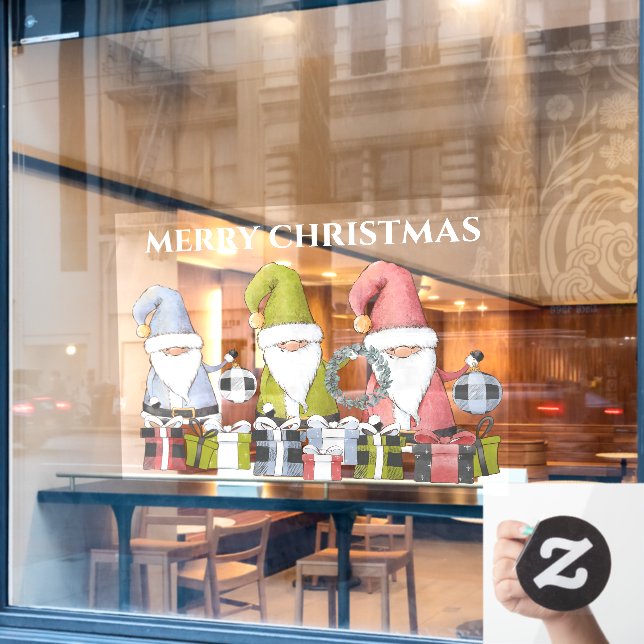 Large Christmas Santa Elves with Ornaments  Window Cling (Cafe Window)