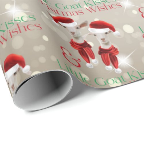 Large Christmas Wishes Little Goat Kisses Gold Wrapping Paper